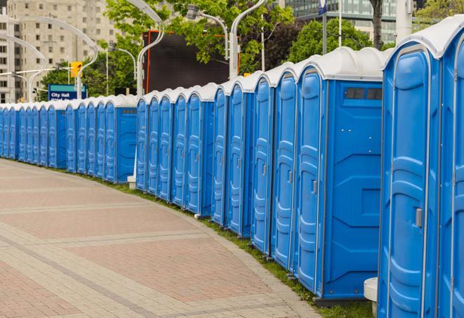 Seasonal porta potty units set up at a Whitman, Pennsylvania venue