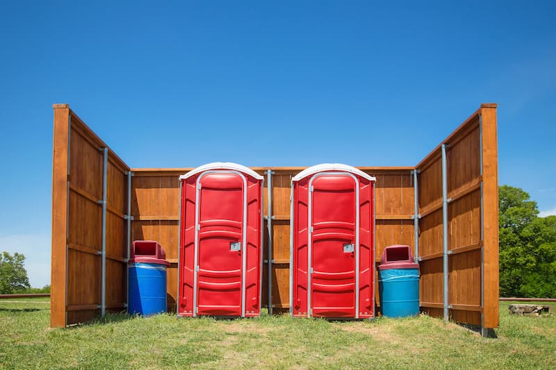 Short-term porta potty units staged for delivery in Whitman, Pennsylvania